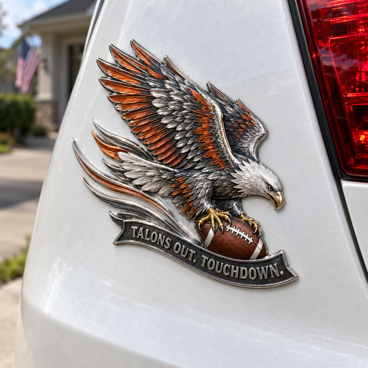 🦅 'Talons Out. Touchdown!' Premium Metal Eagle Car Emblem 5.9“*5.9” | The Ultimate Football Fan Decal