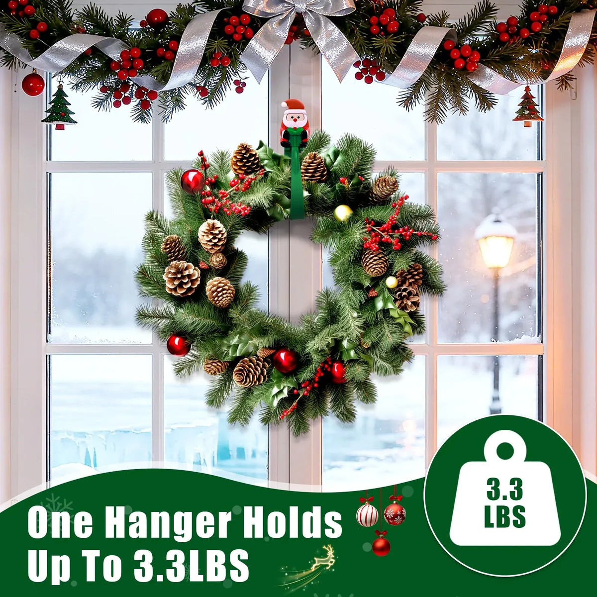 ⏳ Last Day 49% OFF – 🎄No-Drill Christmas Garland Hangers | 12 Santa Adhesive Hooks Holding Up To 5 lbs For Stockings, Wreaths & Holiday Decorations 🎅