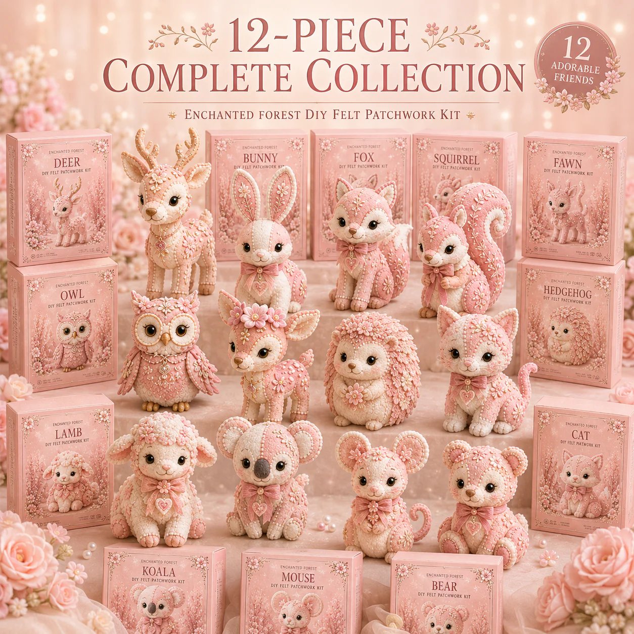 💗Pink Woodland Friends DIY Felt Sewing Kit – Make Your Own Cute Animal