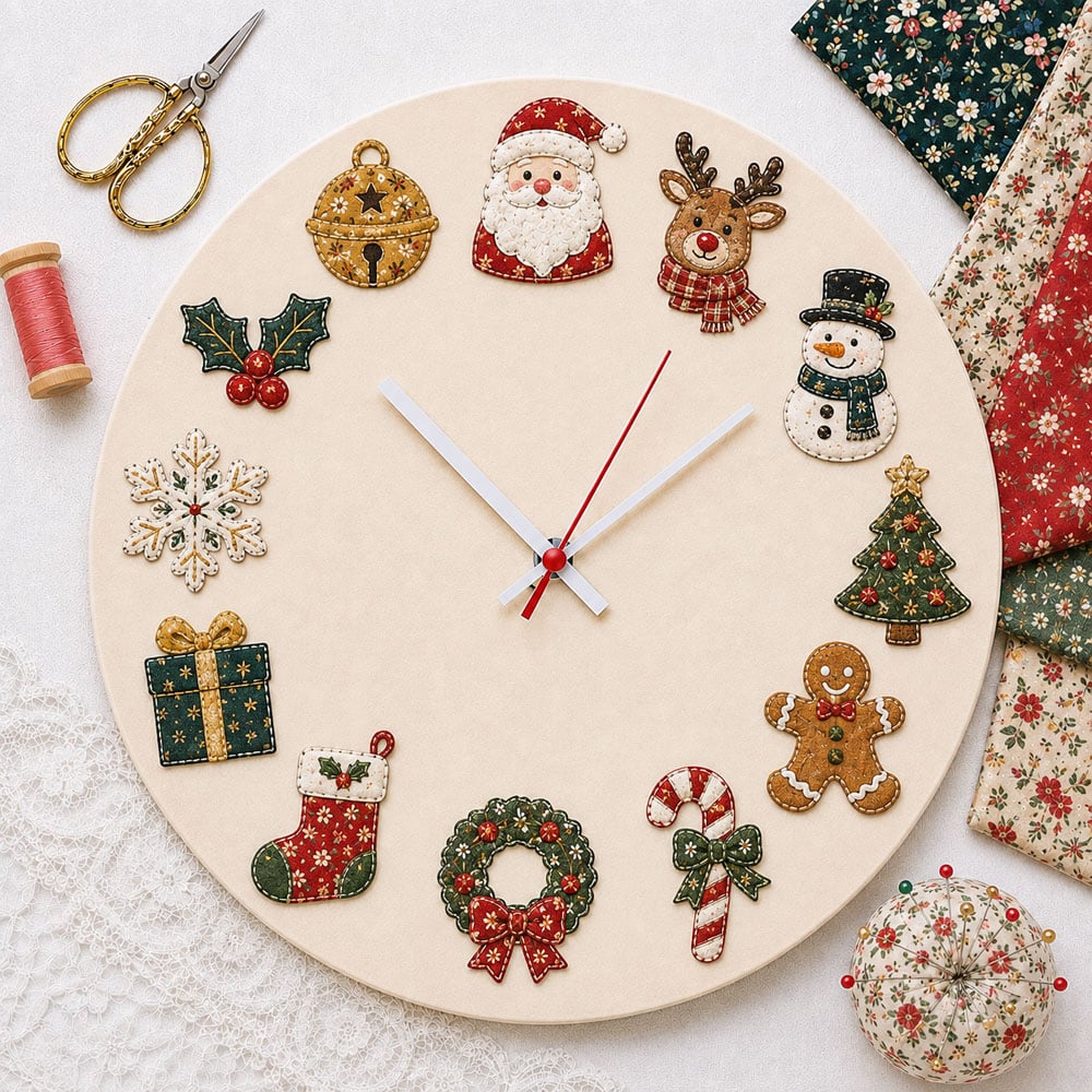 ⏳ Last Day 49% OFF – 🕒 Beginner-Friendly DIY Patchwork Fabric Clock Kit – 12-Themed Appliqué Wall Clock | Complete Kit with Coordinated Fabrics, Clock Mechanism & Step-by-Step Guide Included 💕