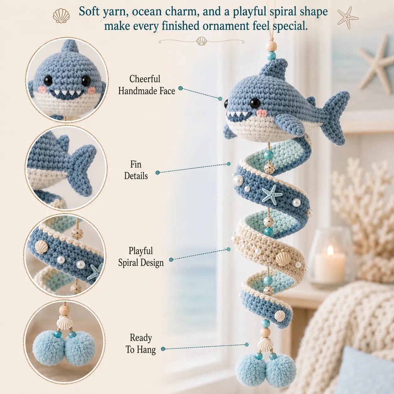 ⏳ Last Day 49% OFF – 🌊 Beginner-Friendly Ocean Animal Spiral Crochet Hanging Ornament Kit | Complete Kit with All Tools & Step-by-Step Guide Included 💕