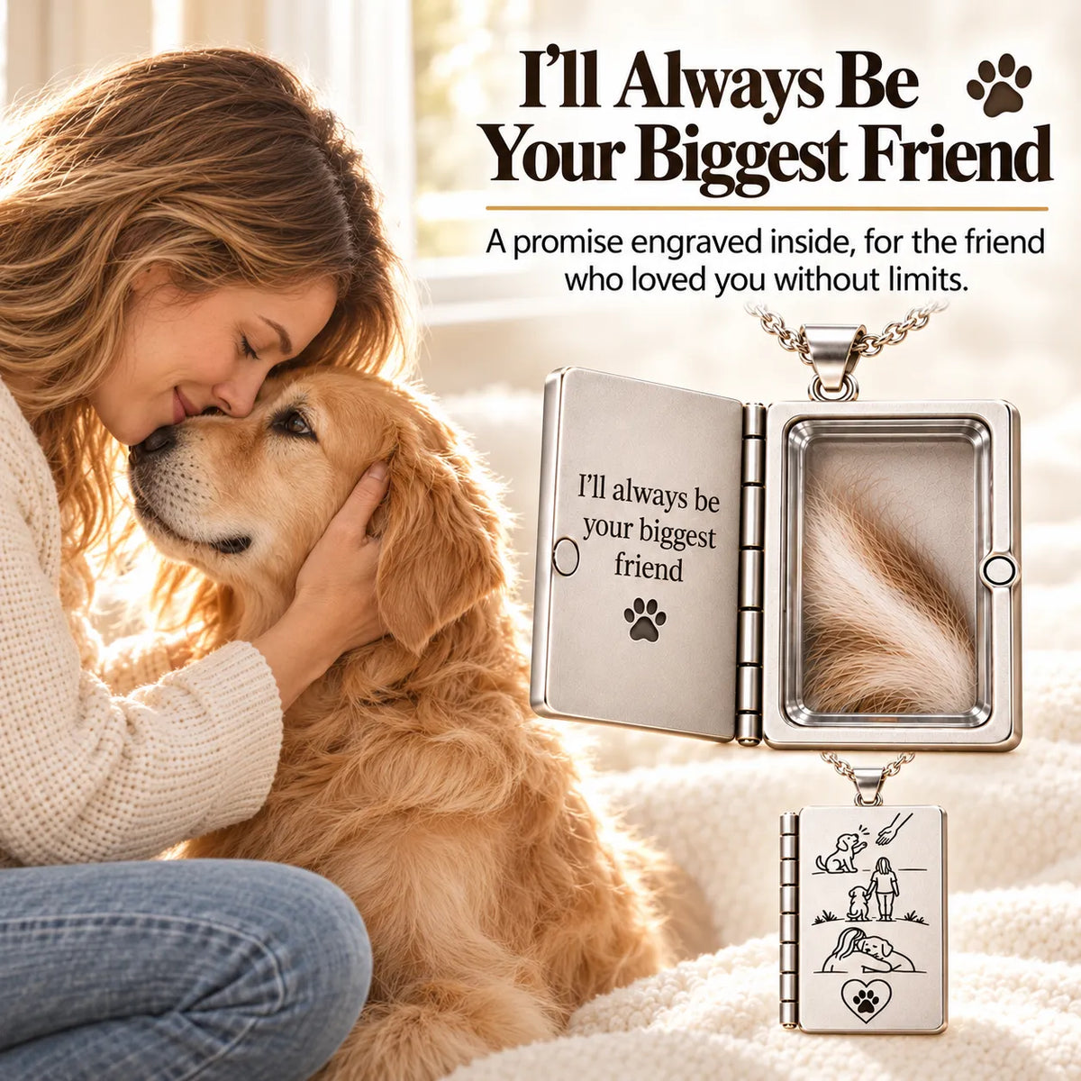 🐾Always Beside Me💕 – Pet Fur Keepsake Storybook Necklace