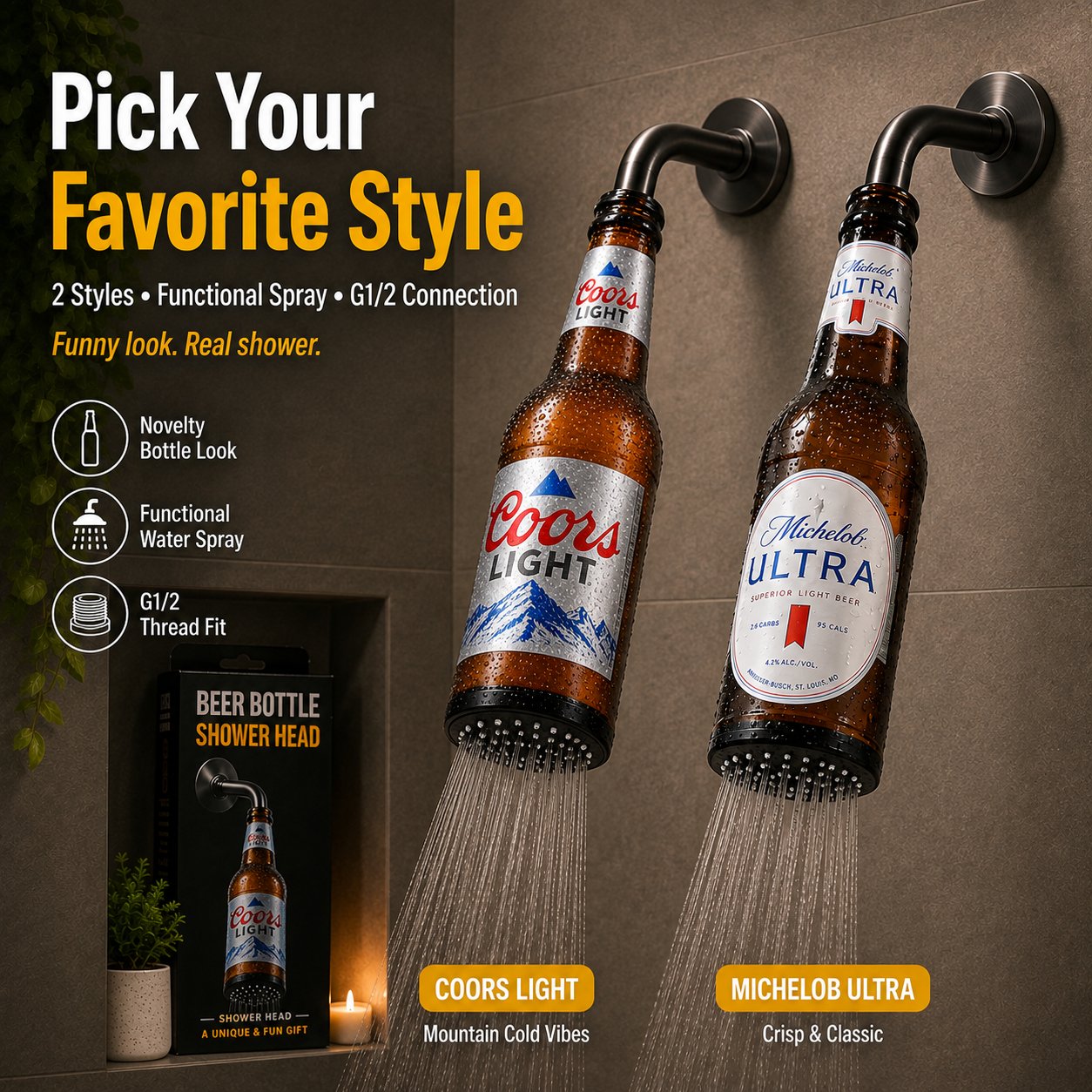 🍺 Beer Bottle Shower Head — 2 Fun Styles, One Hilarious Gift