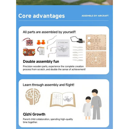 💥🏆Top Gift 2026 🎁 DIY Wooden Drone Assembly Kit, 2.4GHz RC Quadcopter with 360° Flip, Emergency Stop & Beginner Friendly Controls, STEM Building Toy for Teens & Adults