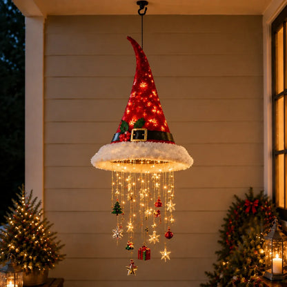 🎅 LAST DAY 49% OFF – Light-Up Christmas Hat Chandelier | Hanging Santa Hat Decoration with Warm LED Lights, Festive Ornaments & 3 Holiday Styles ✨