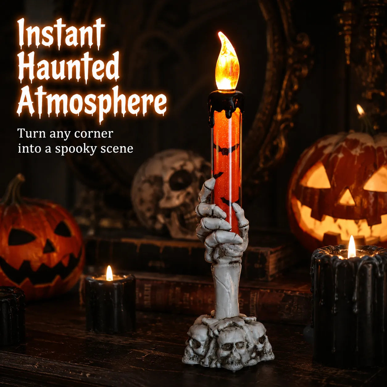 💀🕯️ Haunted Skeleton Hand Candle Light