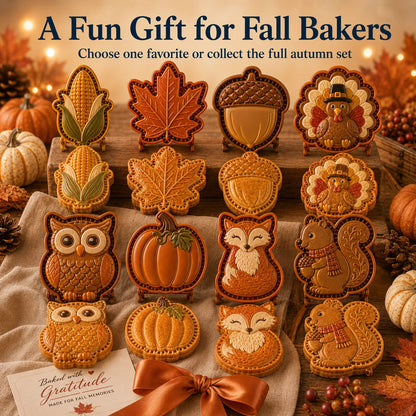 ⏳ Last Day 49% OFF – 🍂 8-Design Fall Mini Pie Mold Collection | Reusable Embossed Molds for Shaping Detailed Owl, Fox, Turkey, Pumpkin, Acorn & More 🥧✨