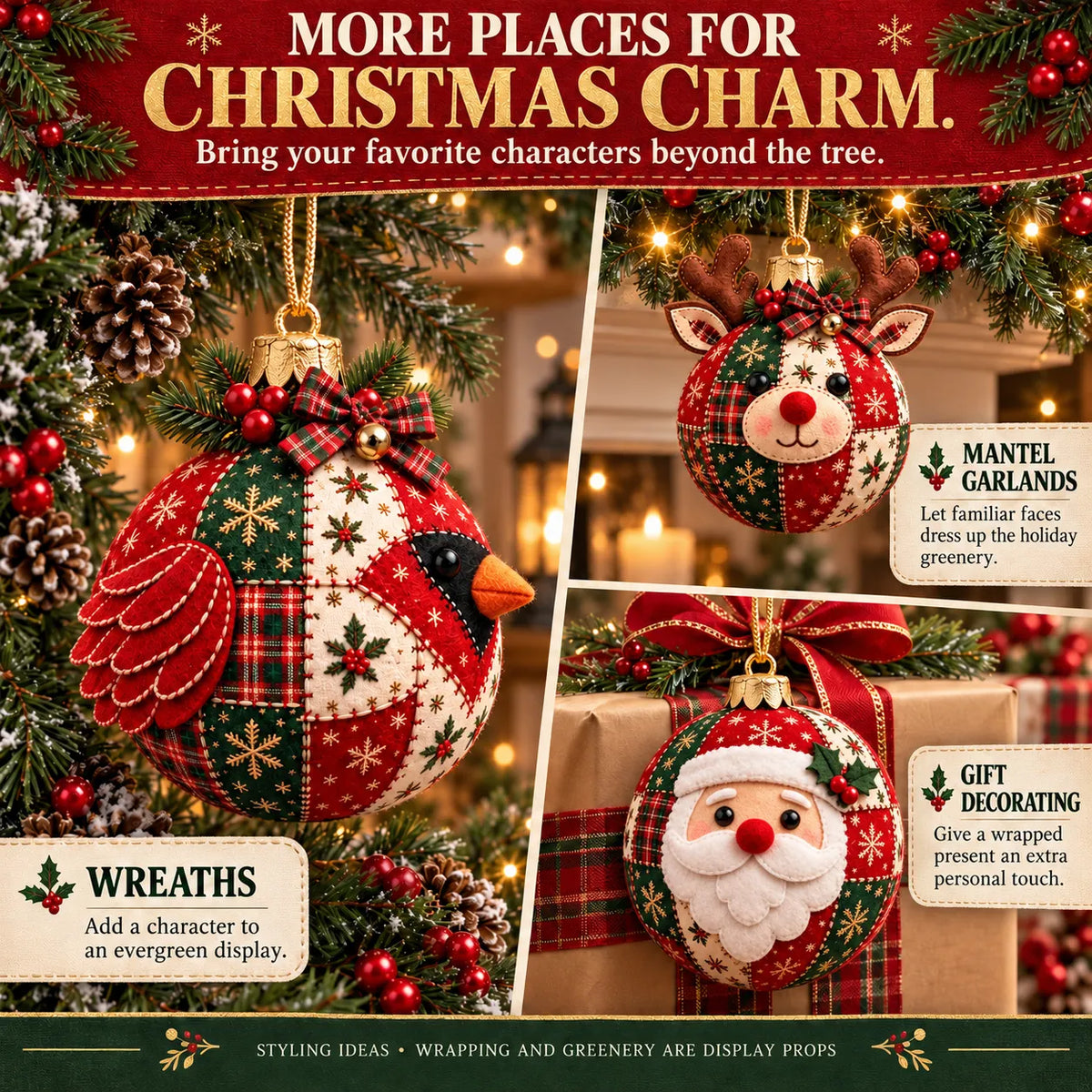 🎄Beginner-Friendly Cozy Patchwork Christmas Ornament Collection | 8 Festive Character Designs for Trees, Wreaths & Holiday Gifts ✨