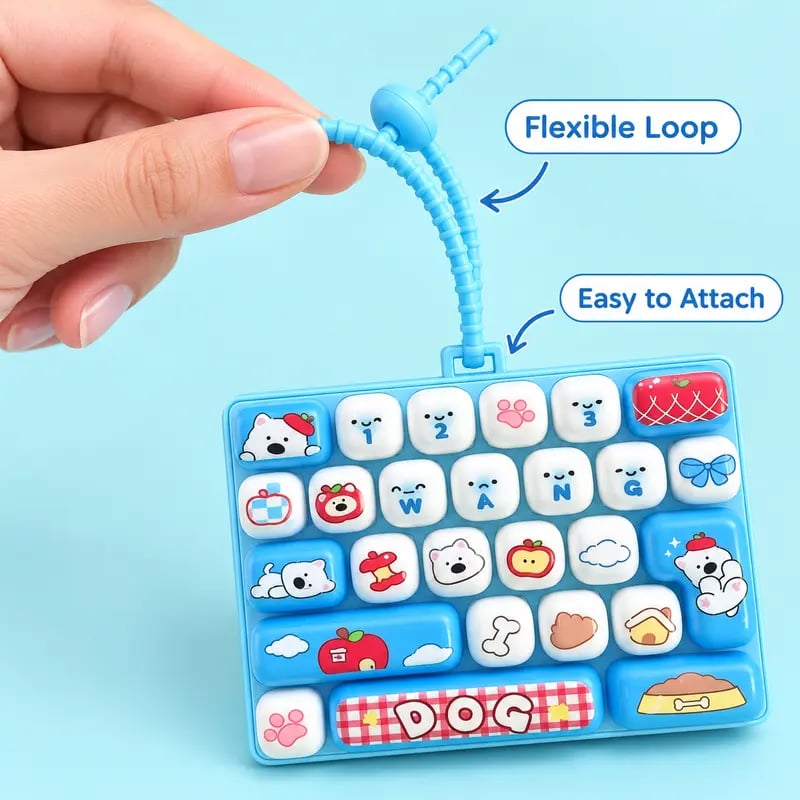 26-Key Mini Fidget Keyboard Keychain Portable Clicky Sensory Toy & Backpack Charm for Teens 14+ and Adults