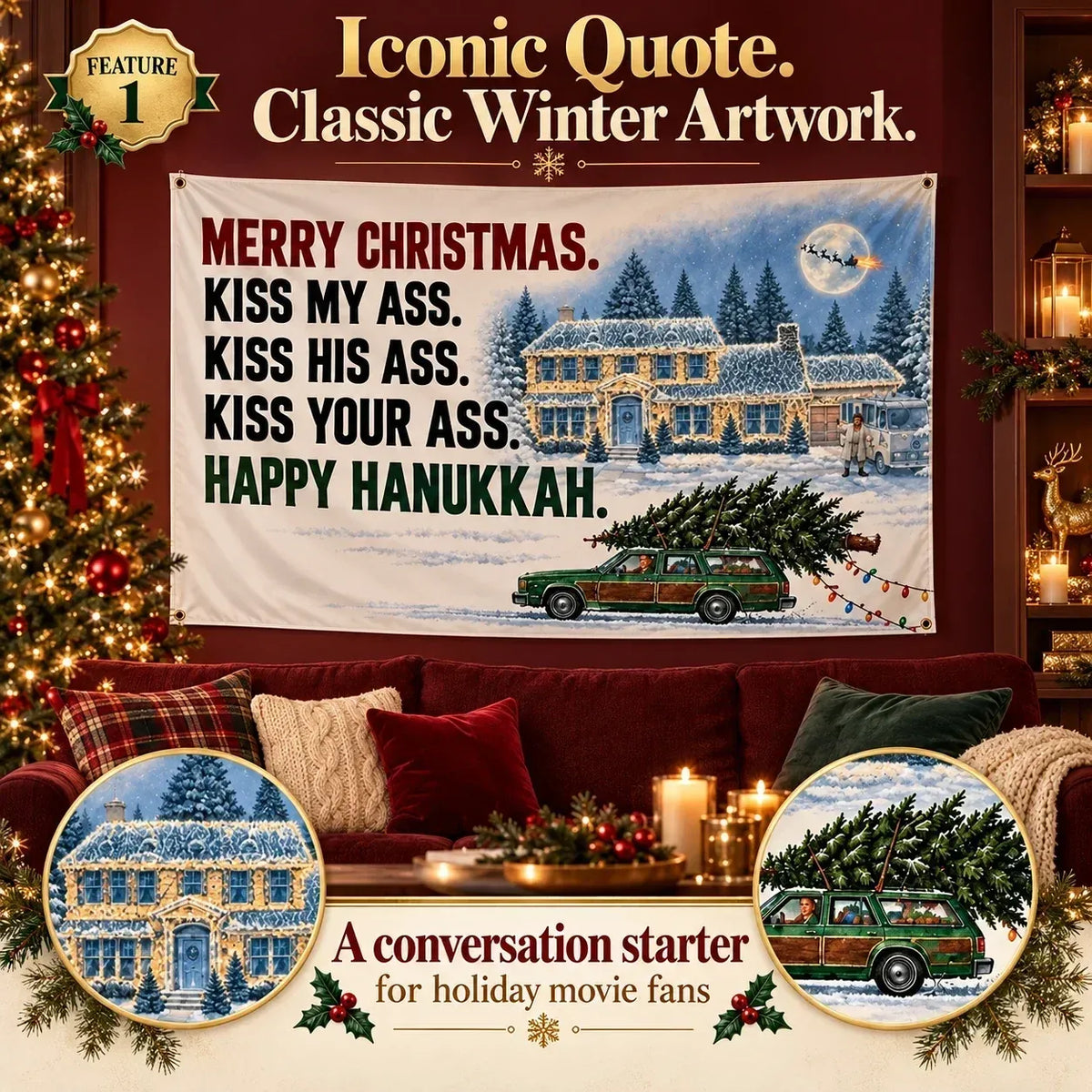 🎅 3x5FT Single Sided Christmas Funny Quote Flag with Metal Grommets | Adult Humor Holiday Yard Decoration