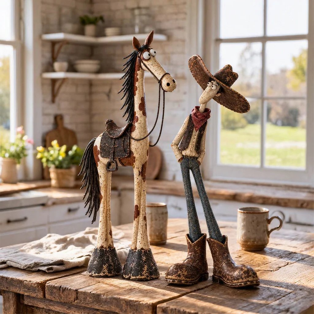 🤠🐴 Whimsical Western Cowboy & Horse Figurines