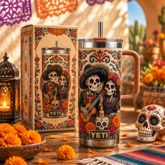 💀 🎸 Personalized Día de los Muertos Sugar Skull Couple 40oz Tumbler