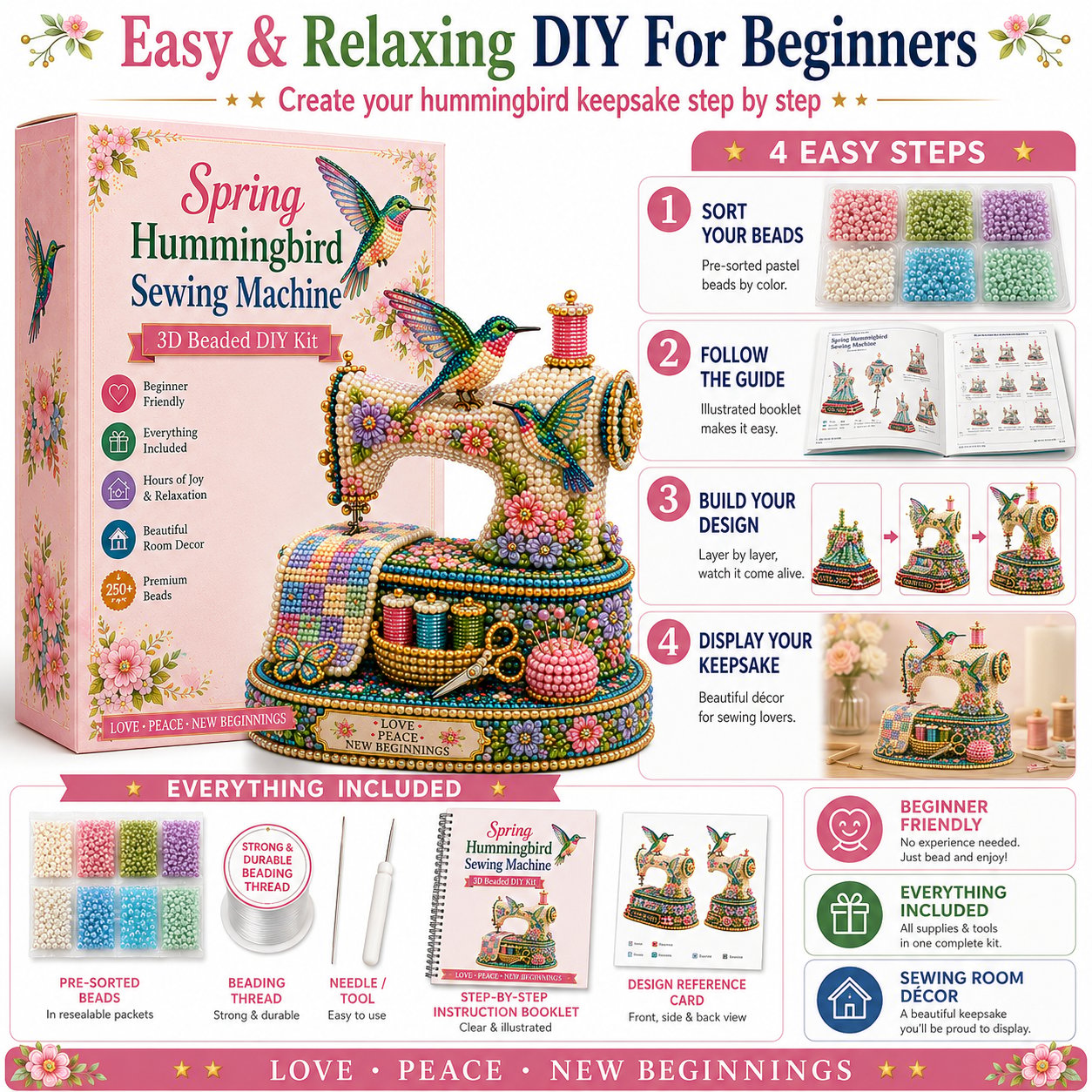 💥LAST DAY SALE 49%OFF💥🌸Spring Hummingbird Sewing Machine 💗 3D Limited Keepsake Edition