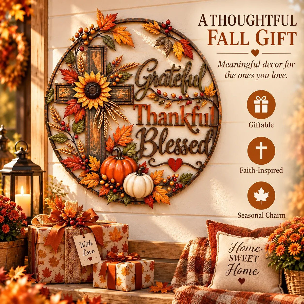 🍂 Grateful • Thankful • Blessed™ Fall Faith Wall Decor ✝️🌻