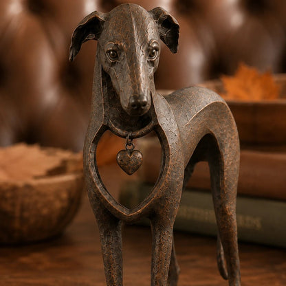 Heritage Heart Sighthound Sculpture – Vintage Iron Dog Accent for Timeless Interiors