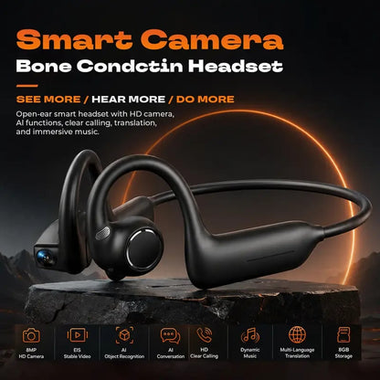🎧 E12 Bone Conduction Open-Ear Audio Glasses with 8MP HD EIS Camera – 160+ Language AI Translation, Bluetooth Sports Headset & IP56 Waterproof Wearable for Cycling, Vlogging & Action Video