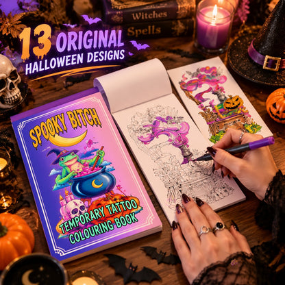 Spooky Bitch Halloween Temporary Tattoo Colouring Book 🐸🎃