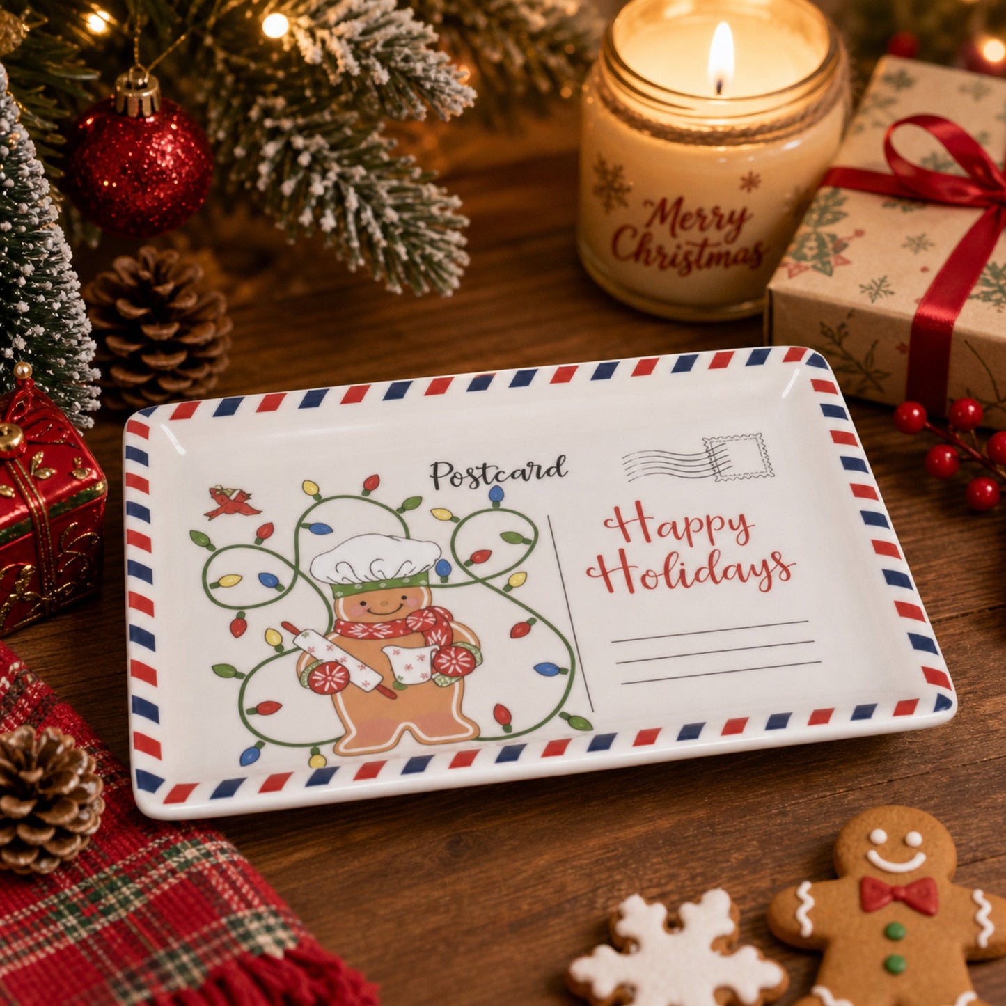 🎄🍪 Vintage Christmas Postcard Platter | Write Custom Holiday Messages, Serve Cookies & Festive Treats | Gift-Ready Packaging 🎅🎁