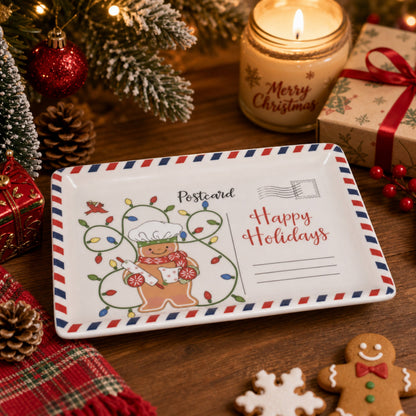 🎄🍪 Vintage Christmas Postcard Platter | Write Custom Holiday Messages, Serve Cookies & Festive Treats | Gift-Ready Packaging 🎅🎁