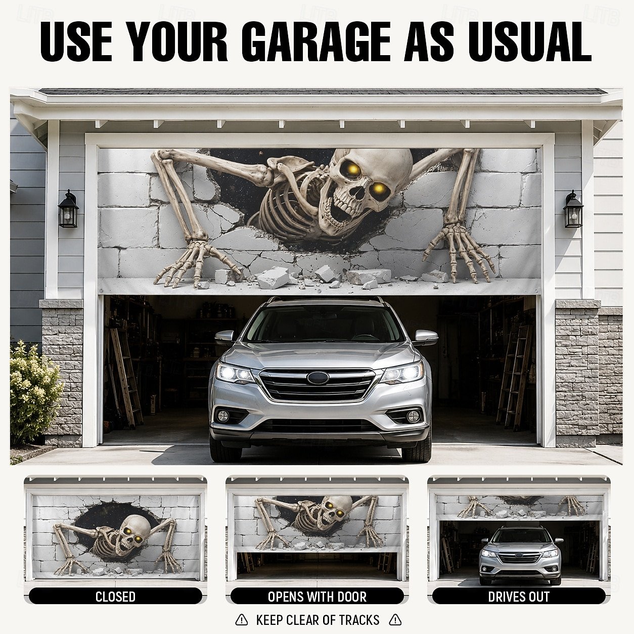 👻Scary Skeleton Breakthrough Garage Door Banner