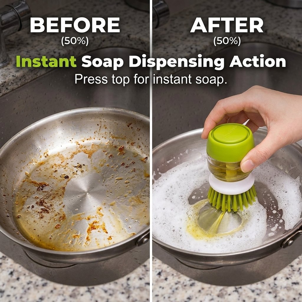 🔥HOT SALE🔥Palm Soap Dispenser Dish Brush with Storage Bracket Holder (2 Replacement Brush Heads)