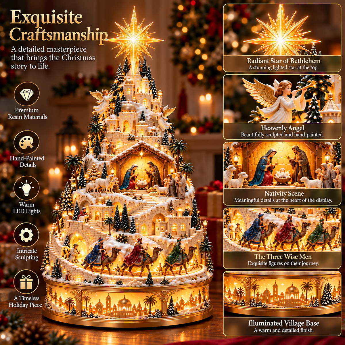 🎄 Lighted Nativity Christmas Village – A Meaningful Bethlehem Centerpiece