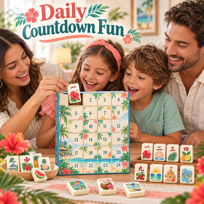 🀄24-Day Mahjong Surprise Blind Box | Reusable Acrylic Charms, Tropical Summer Holiday Decor & Gift