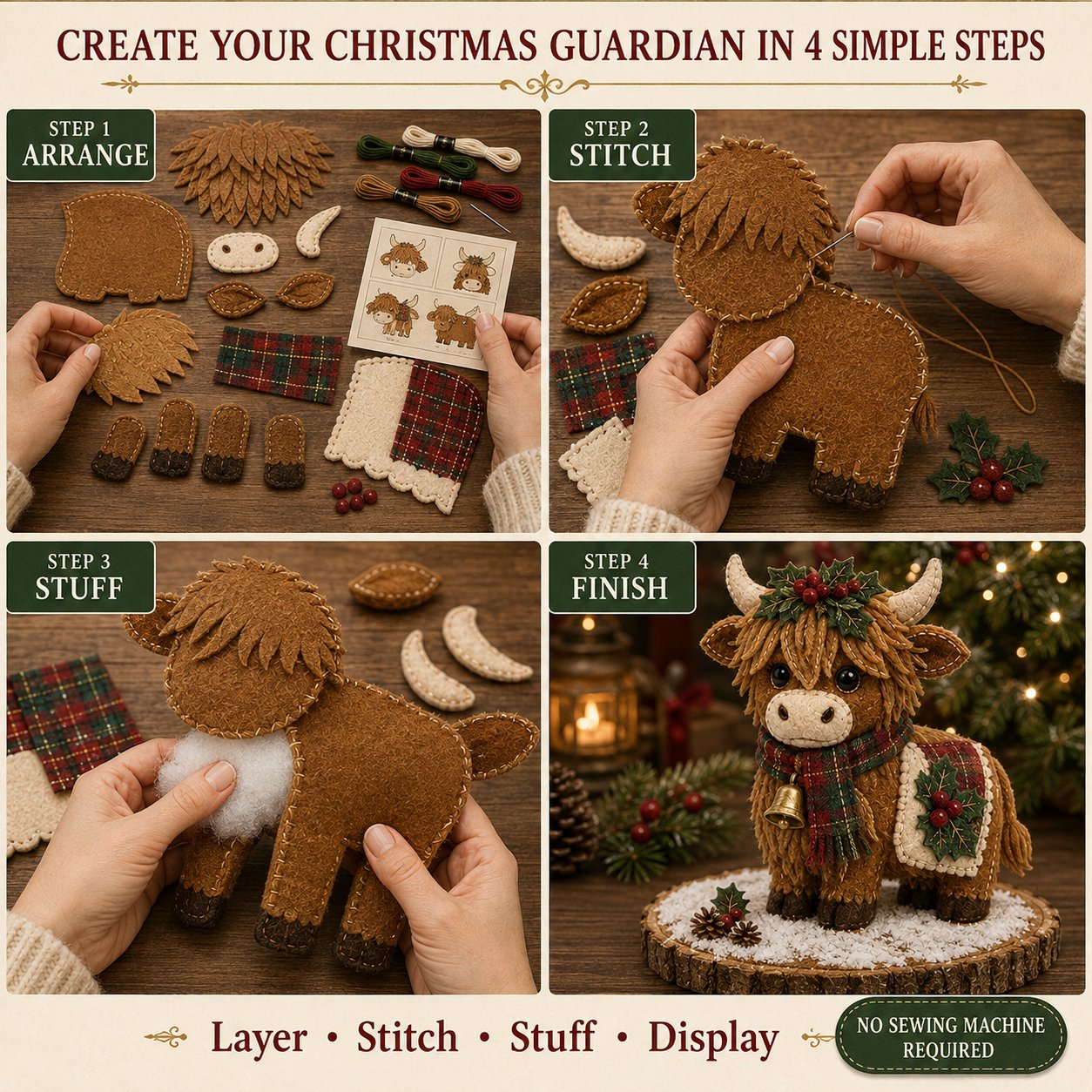 ⏳ Last Day 49% OFF – 🎄Beginner-Friendly Christmas Holiday Guardian Felt Patchwork Kit Collection | Complete Kit with Pre-Cut Felt, Embroidery Materials & Step-by-Step Guide Included 💕