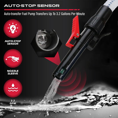 Portable Automatic Transfer Pump 3.2 GPM – Electric Battery Powered Liquid Transfer with Auto-Stop Sensor & 3 Adapters