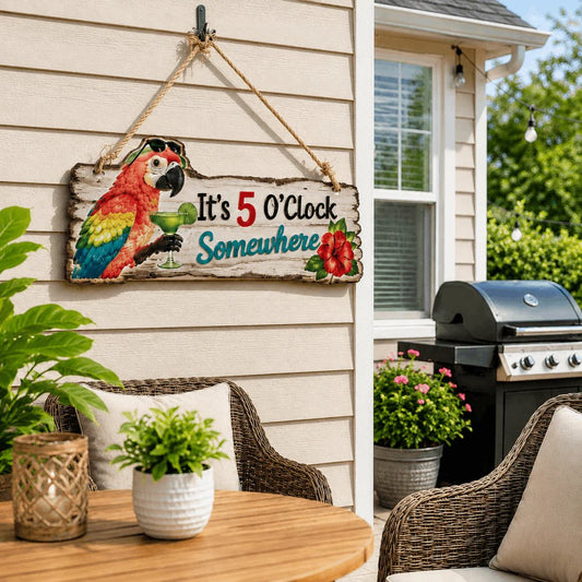 Colorful Parrot Wooden Wall Sign – Tropical Cocktail Bar Decor