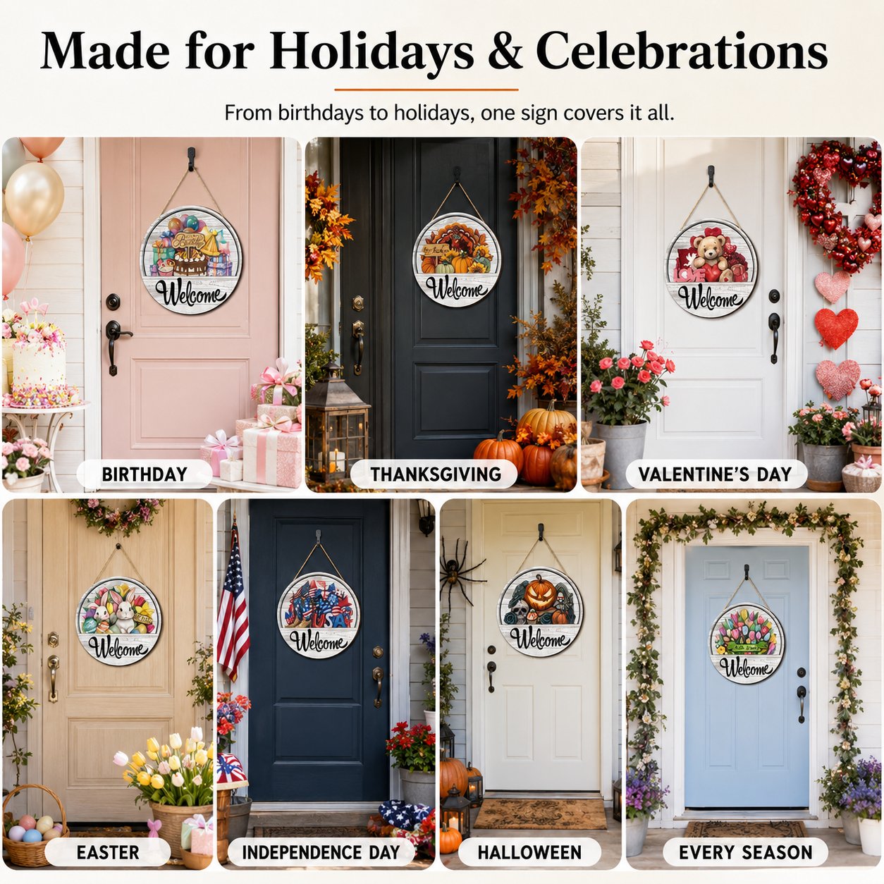 ⏳ Last Day 49% OFF – 🏡 Interchangeable Seasonal Welcome Door Sign | 12 in Woodgrain-Style Base with Magnetic 3D Toppers for Holidays, Seasons & Celebrations ✨