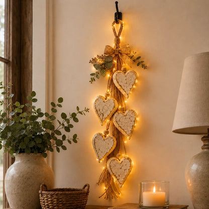 🩵 3D Solid Wood Lighted Hanging Heart Wall Decor – Remote-Controlled Rustic Farmhouse Decoration 🌊🎁BUY 2 FREE SHIPPING