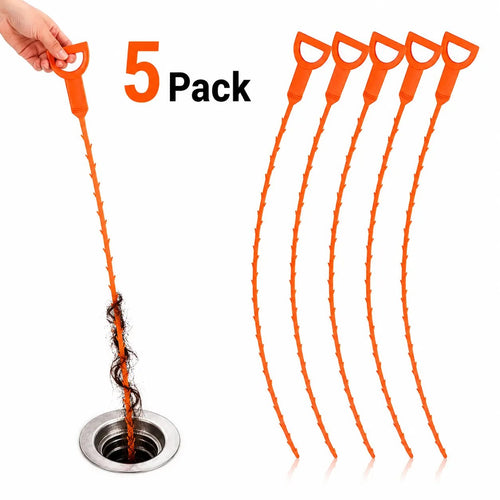 5 Pack Flexible Drain Cleaning Tools with Barbed Hook Design