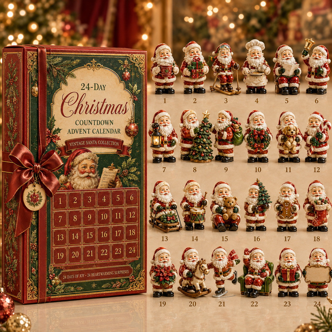 🔥24-Day Christmas Countdown Advent Calendar – Vintage Santa Series