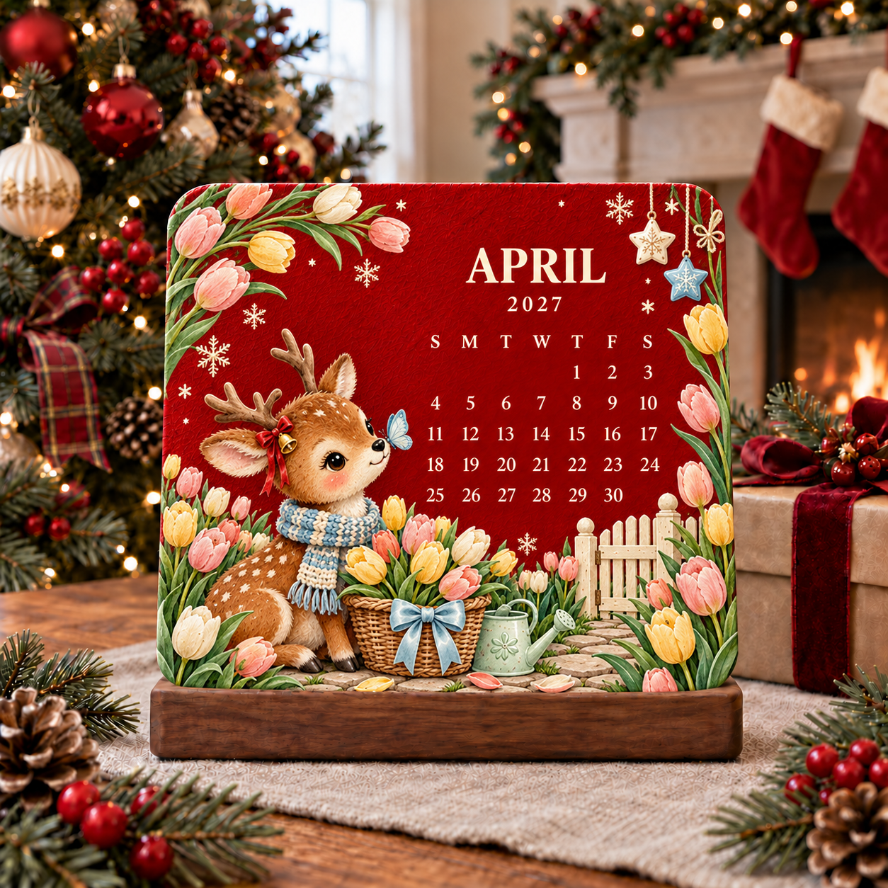 April 2027 deer in tulip garden calendar