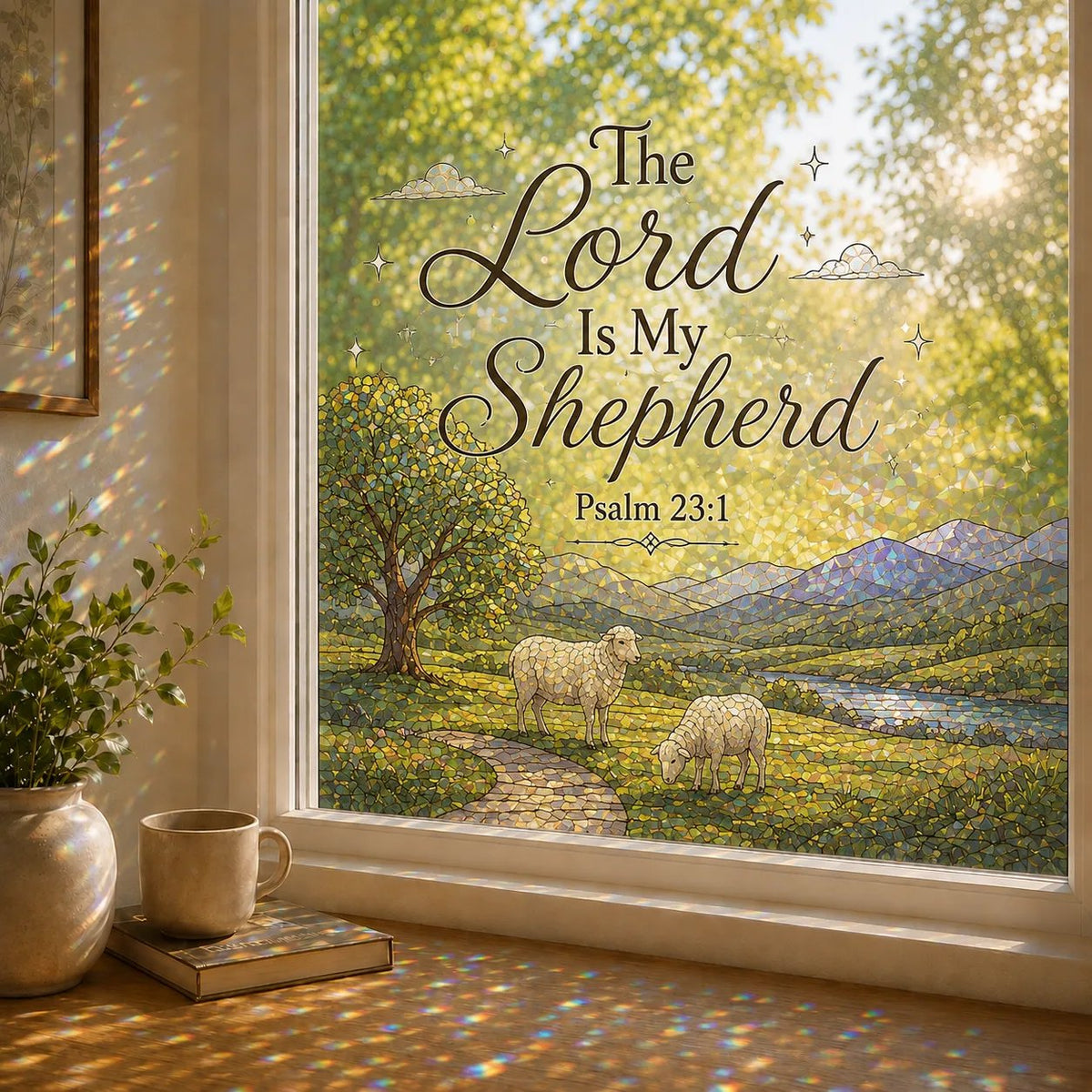 ✝️ Scripture Window Sticker | 28×22in Faith-Inspired Window Art With Peaceful Bible Scenes For Home Decor, Prayer Corners & Christian Gifts 🌄