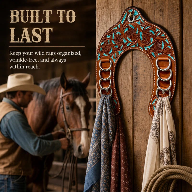🔥LAST DAY 50% OFF - 🤠Handcrafted Leather Horseshoe Wild Rag Holder | Western Scarf & Bandana Organizer