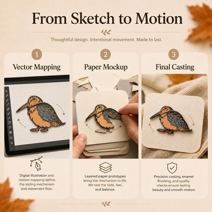 ⏳ Last Day 49% OFF – 🐦 Waddlin' Timberdoodle Kinetic Enamel Pin | Double-Layer Moving Woodcock Design with Hidden Sliding Track & Dual-Pin Lock ✨