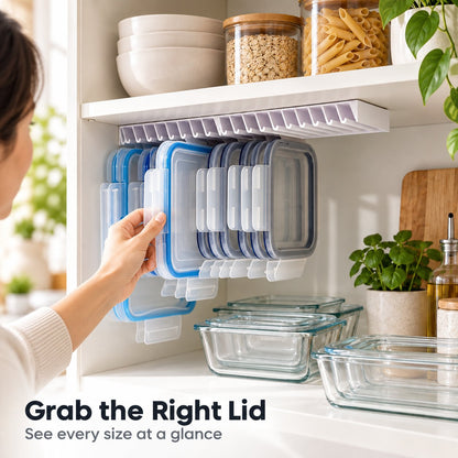 🌿 Zero Clutter: Smart Under-Shelf Lid Holder for 20 Lids