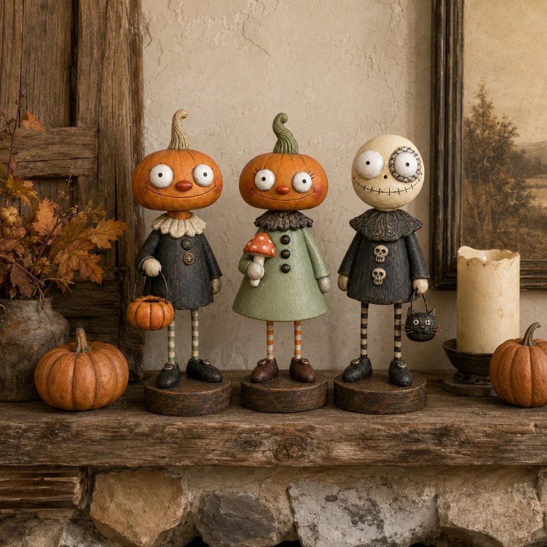 🎃Primitive Pumpkin Friends – Vintage Halloween Collectible Figurines