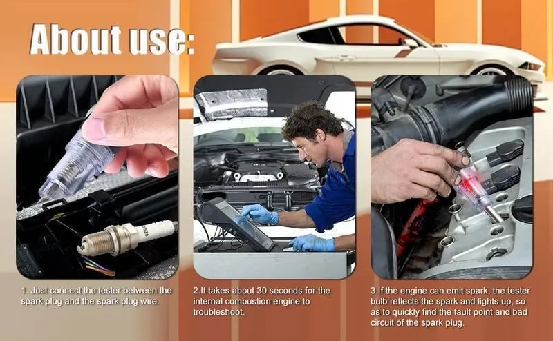 Inline Spark Plug Tester Fast Ignition Check Tool for Cars, Lawn Mowers, Motorcycles & Small Gas Engines