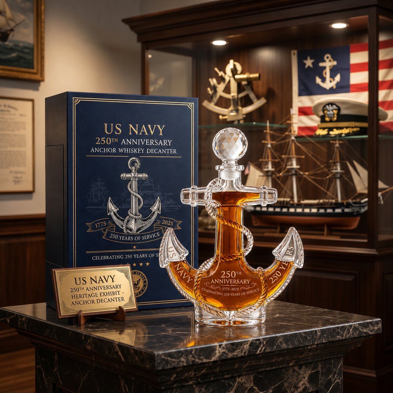 US Navy 250th Anniversary Anchor Whiskey Decanter