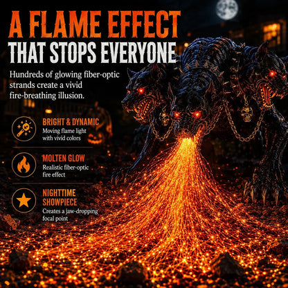 🔥 3-Headed Hellhound Halloween Light – Solar Fire-Breathing Yard Monster CUSBBY