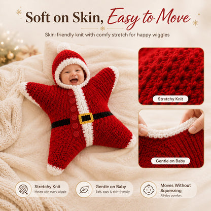 ⏳ Last Day 49% OFF – 🎅 Baby’s First Christmas Keepsake Star Outfit | One Size Fits Most Babies, Soft Knitted Santa Cocoon with Front Button Opening for Holiday Photos ✨