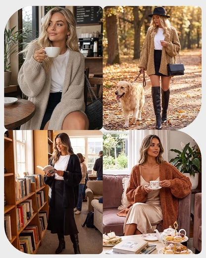 ✨ Cozy Oversized Open‑Front Draped Cardigan Relaxed Sophisticated Knit Cardigan, Timeless Warm Layering Piece for Everyday and Office Casual Looks
