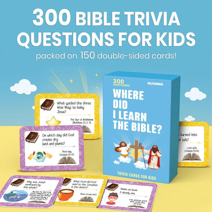 📖 Bible Trivia Cards for Kids – 300 Questions, 150 Cards, Perfect for Family Game Night & Sunday School