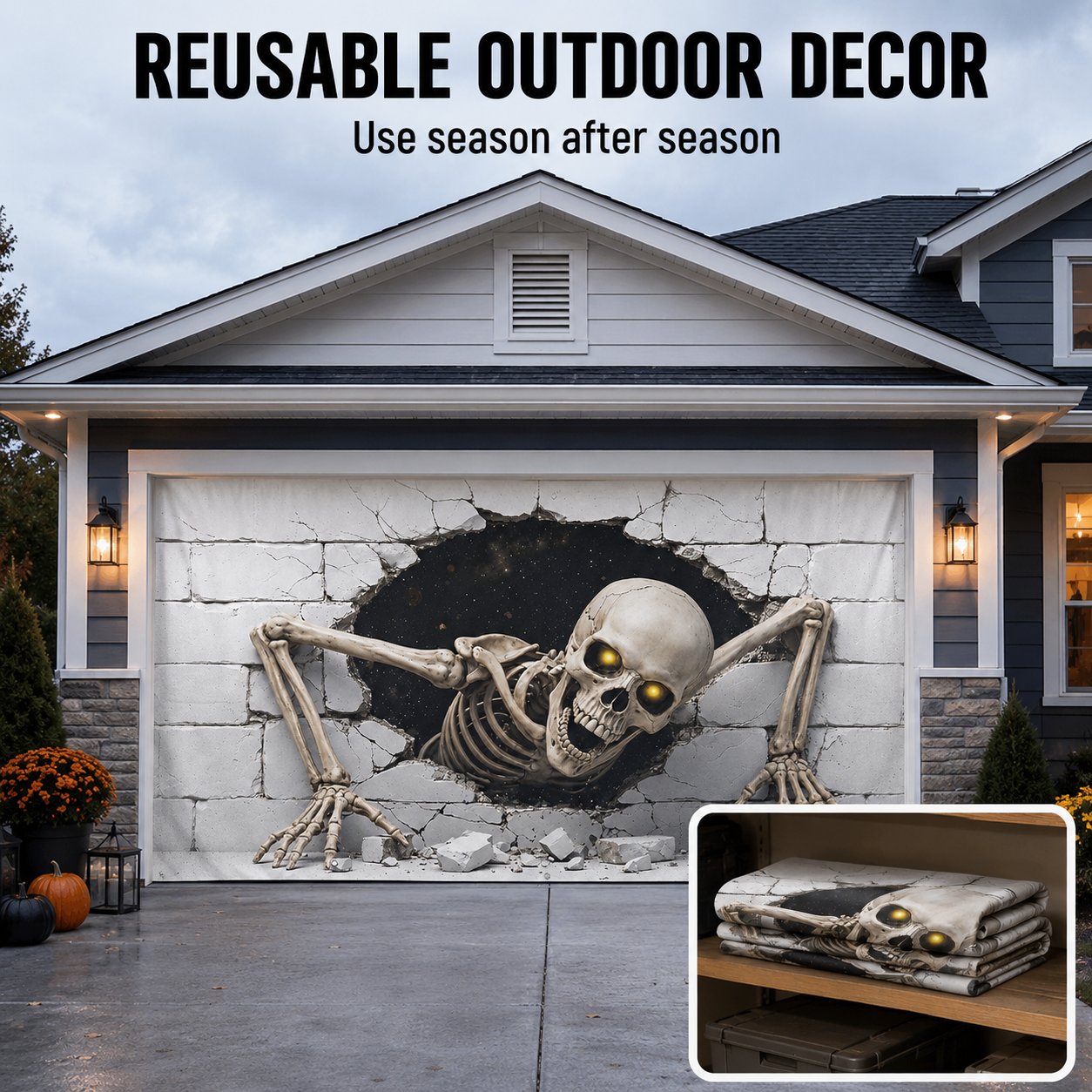 👻Scary Skeleton Breakthrough Garage Door Banner