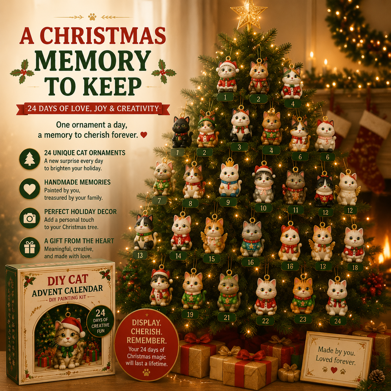 🐱 DIY Cat Advent Calendar 2026 – 24 Days of Painting Magic, Create Your Own Christmas Cat Ornaments