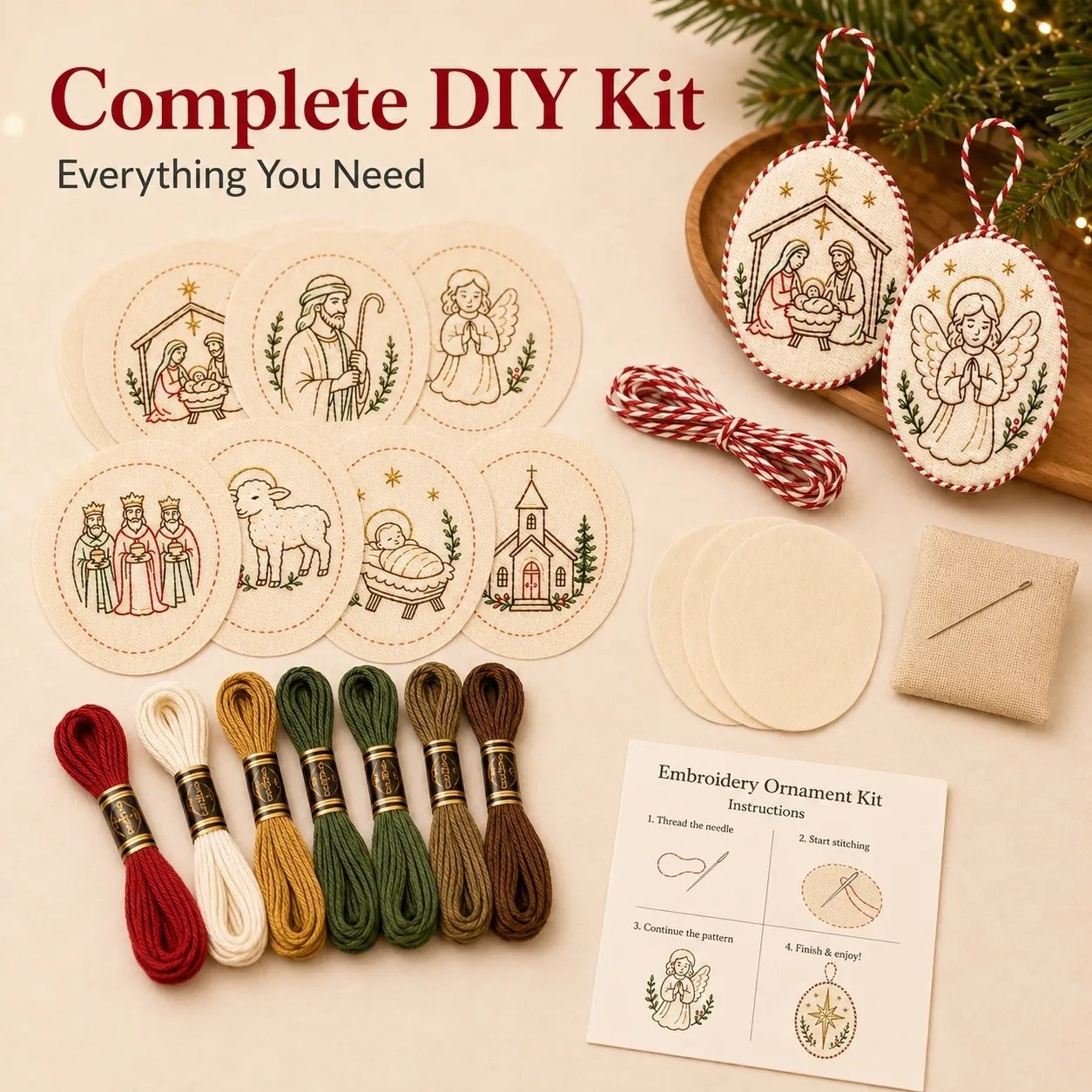 ⏳ Last Day 49% OFF – 🧵 Beginner-Friendly DIY Heirloom Oval Embroidery Ornament Kit Collection | Complete Kit with Embroidery Materials, Ornament Components & Step-by-Step Guide Included 💕