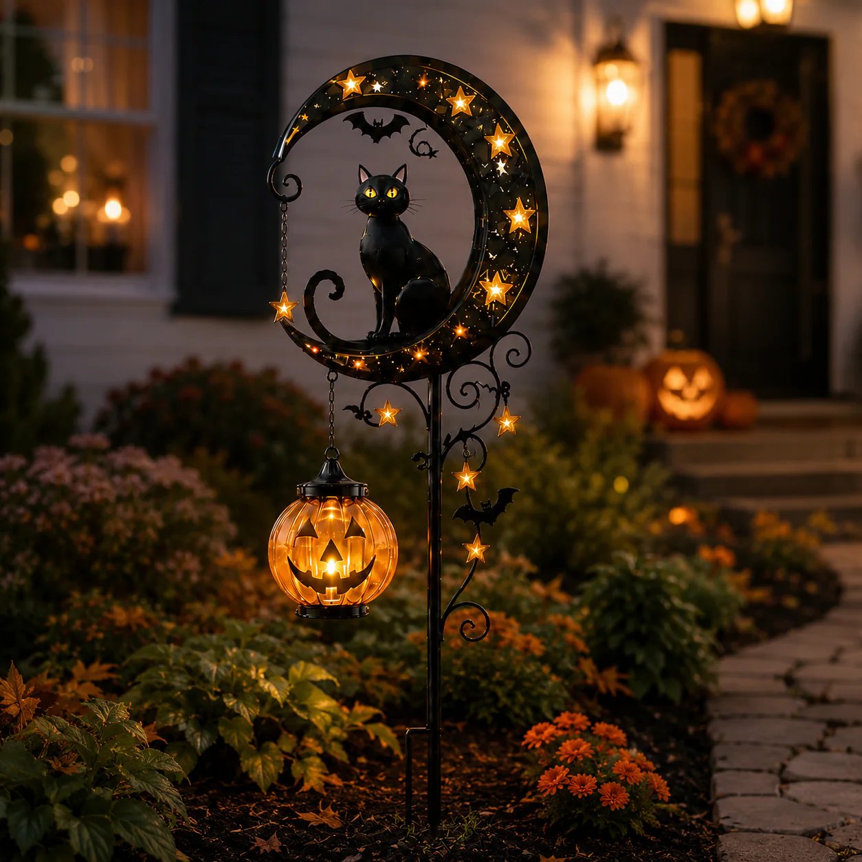 🔥49% OFF TODAY 👻 Solar Halloween Garden Stake Light with Black Cat & Pumpkin